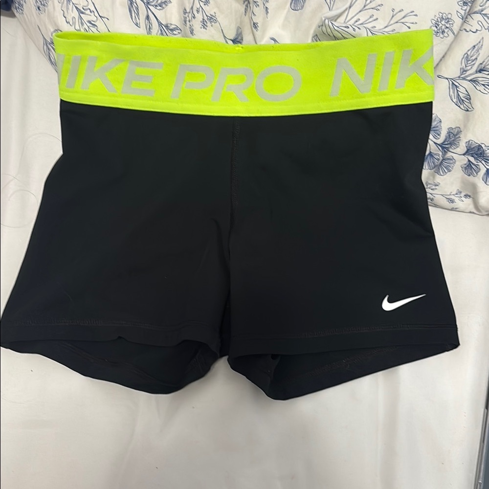 Nike Pro Black and Neon Green Shorts